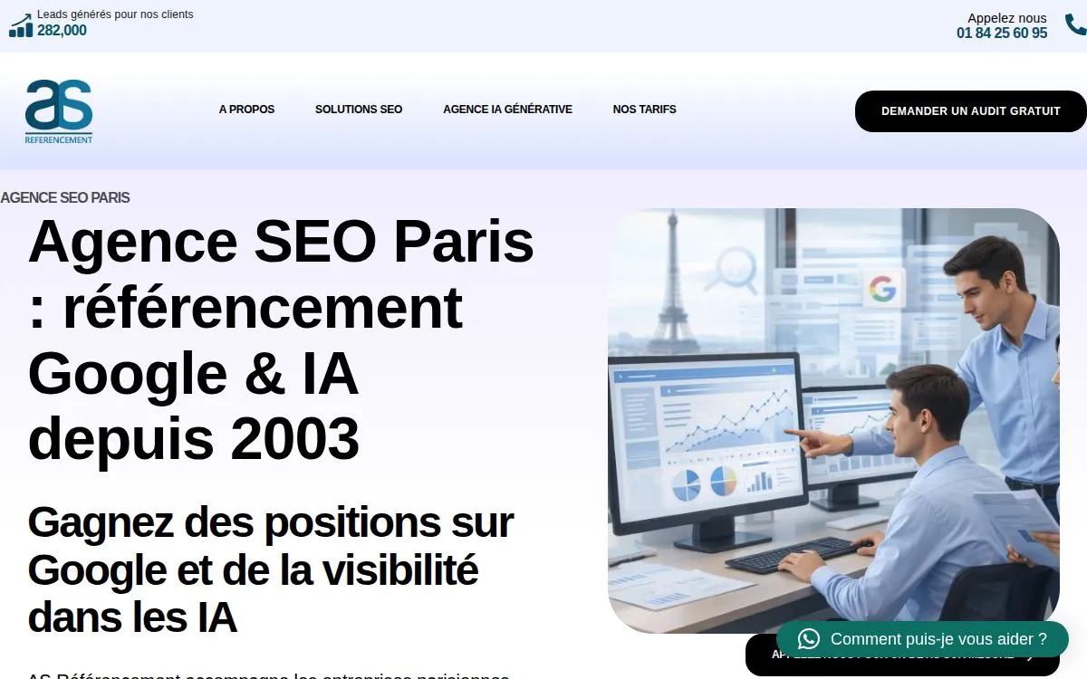 AS Référencement : la page mesurée, au-dessus de la ligne de flottaison, capturée le 18 septembre 2026