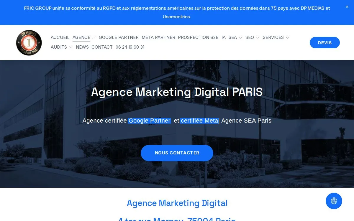 DP Medias : la page mesurée, au-dessus de la ligne de flottaison, capturée le 18 septembre 2026