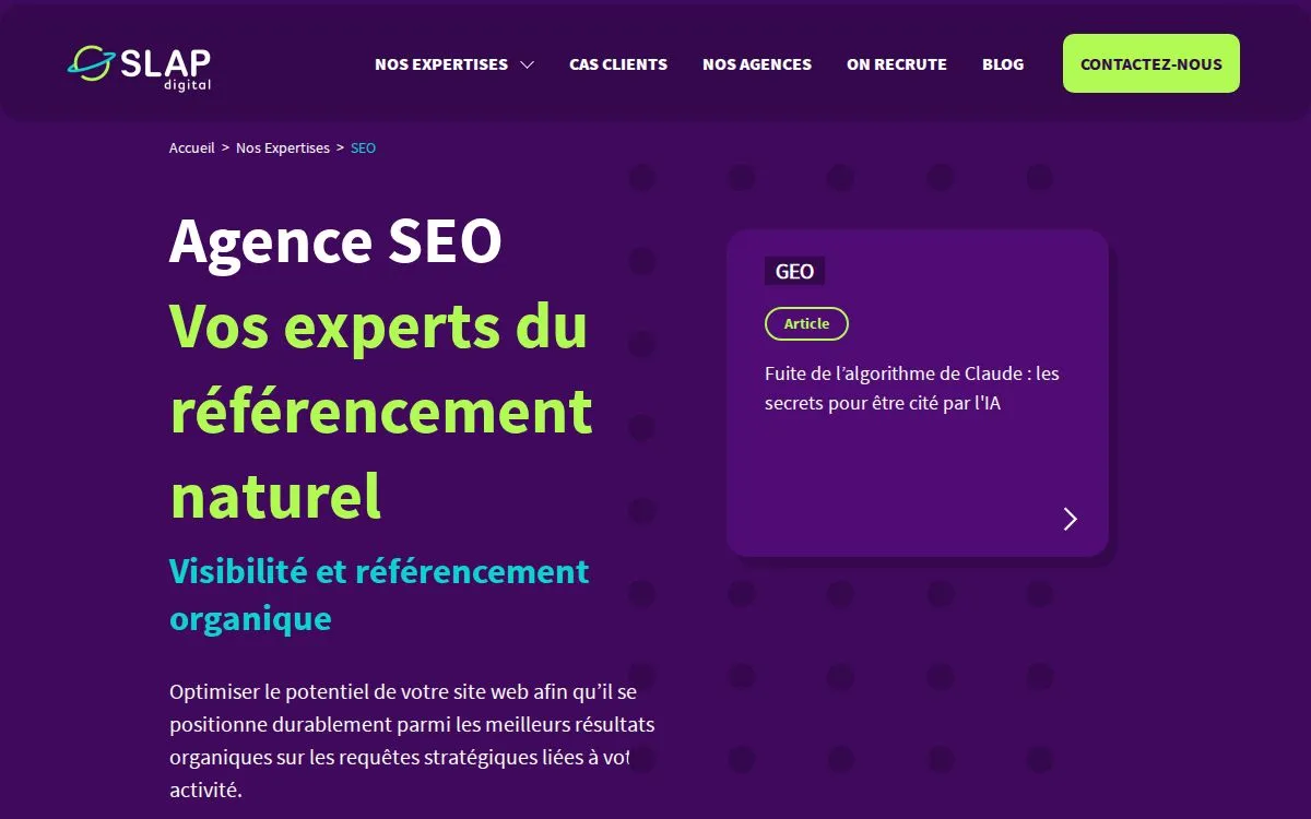 Slap Digital : la page mesurée, au-dessus de la ligne de flottaison, capturée le 18 septembre 2026